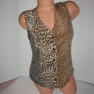 Vtg FYC For Your Comfort  Contrasting Animal Print 100% Silk Sleeveless Top